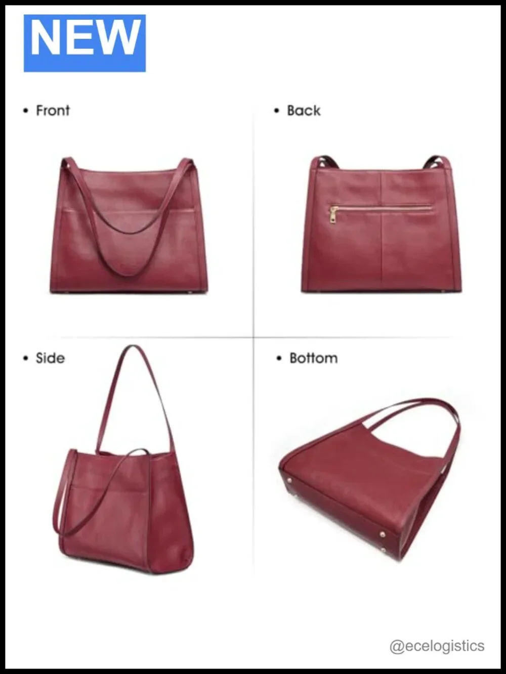 Genuine Leather Tote Bag Lightweight Zipper Closure Shoulder Bag Purse Work